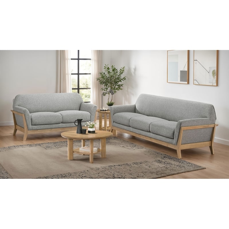 Button Tufted 3-Piece Grey Living Room Set with Flared Arms