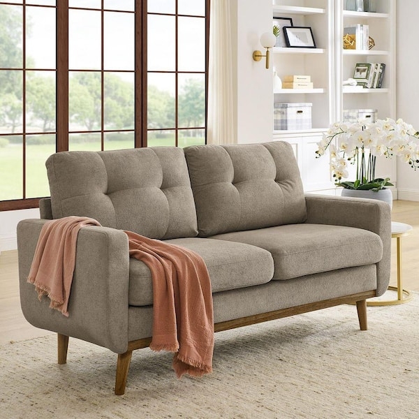 Button Tufted Back Loveseat, Mid-Century Modern Camel Loveseat