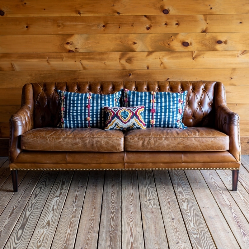 Button Tufted Sofa with Rolled Arms in Antique Distressed Brown