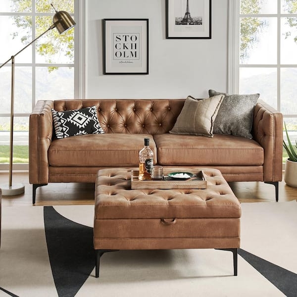 Camel Living Room Set with Storage Space Mid-Century