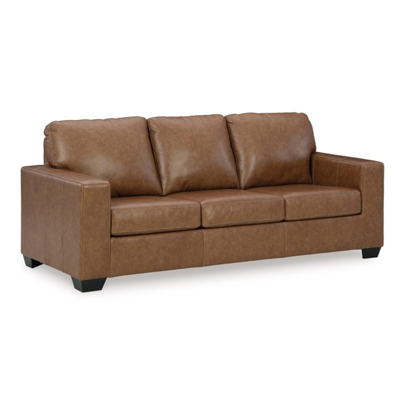Caramel Faux Leather Sofa Loose Back Cushions Square Track Arms