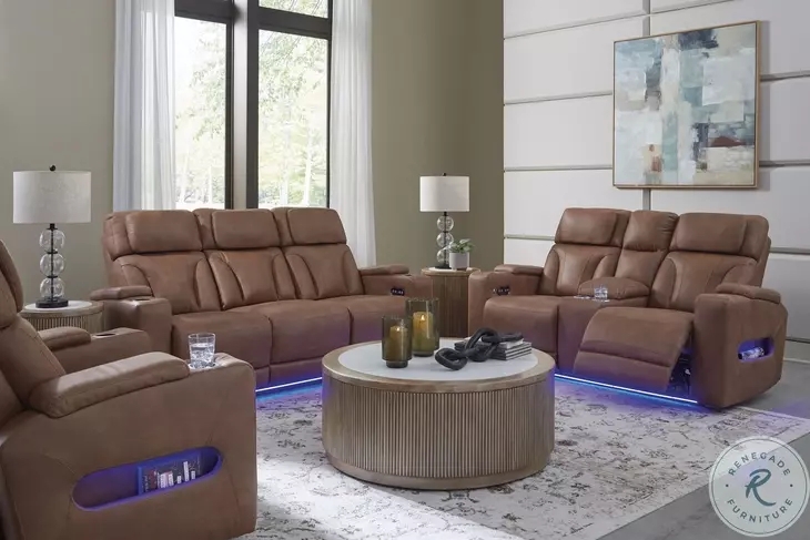 Caramel Power Reclining Living Room Set with Console Loveseat