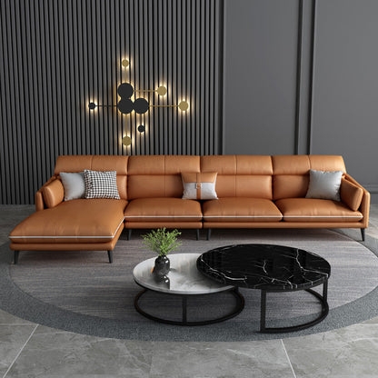 Chaise Sectional Sofa Dark Green Leather-Like Pillowed Back