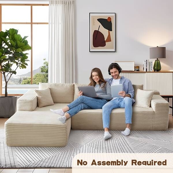 Chaise Sofa Light Gray Plush Texture Rounded Silhouette Low Profile