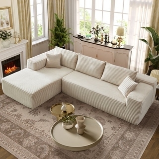 Chaise Sofa White Plush Shaggy Texture Floor Level Oversized Boho