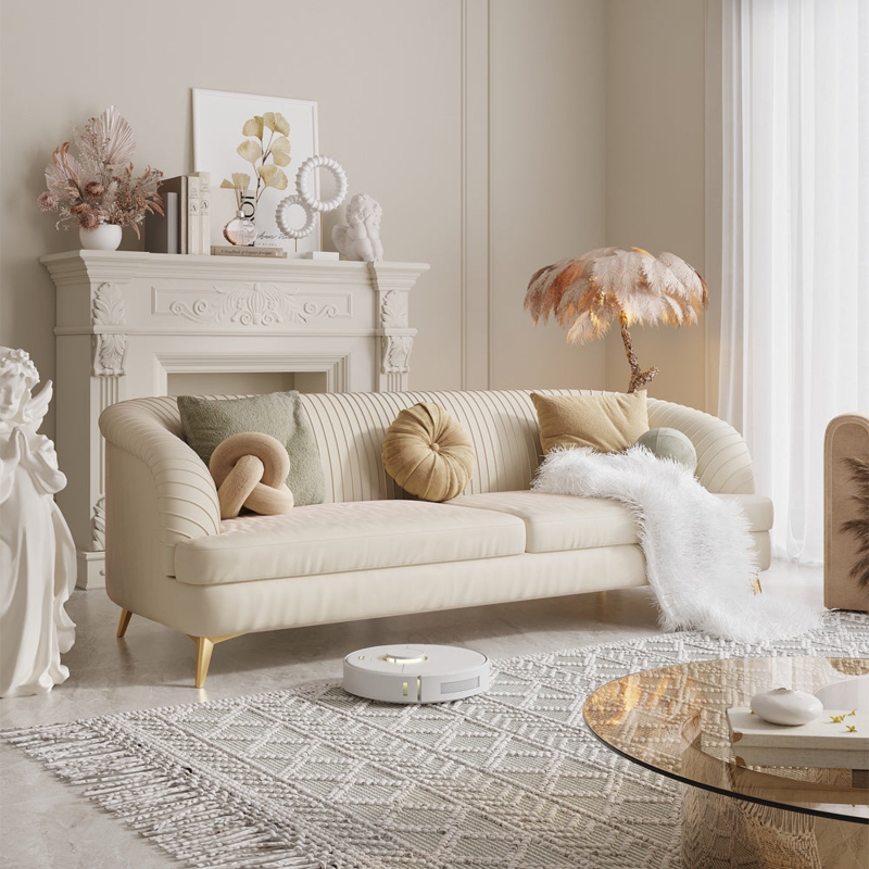 Channel Tufted Sofa with Gold Legs: Forest Green Velvet Tuxedo Arms