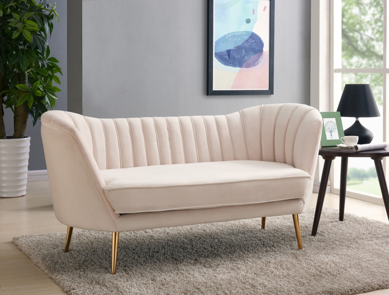 Channel Tufted Velvet Loveseat with Gold Legs for Glam Style