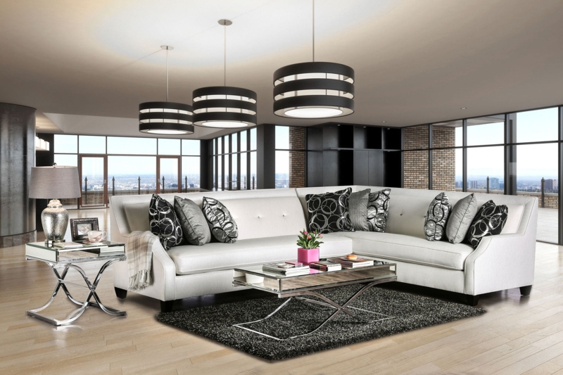 Charcoal Chesterfield Sectional Sofa Button Tufted with Rolled Arms