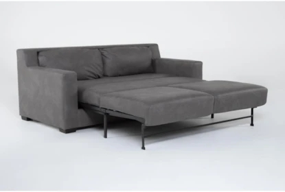 Charcoal Faux Leather Sleeper Sofa with Track Arms