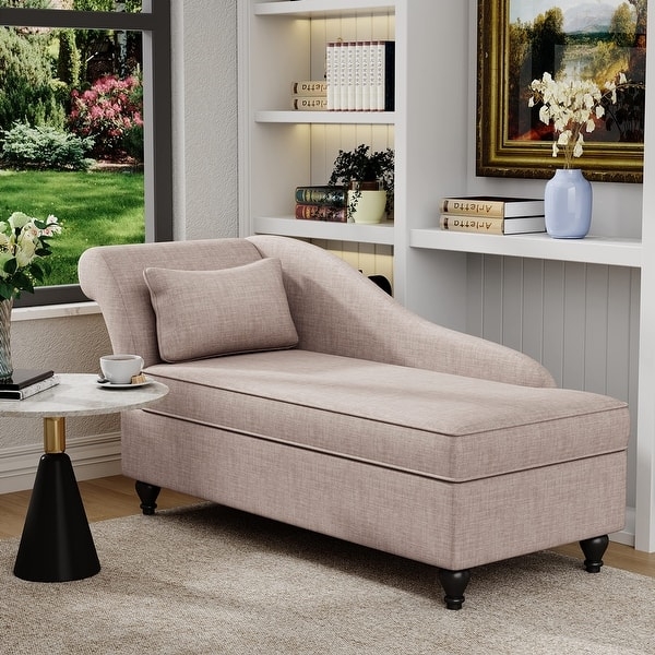Charcoal Gray Chaise Lounge Internal Storage Asymmetric Curved Back