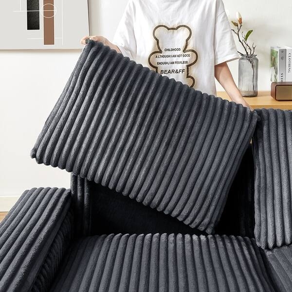 Charcoal Gray Corduroy Loveseat with Integrated USB Charging Ports