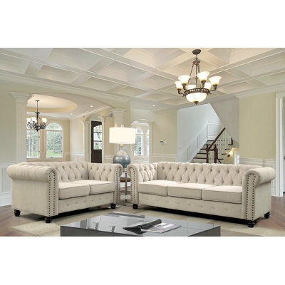 Charcoal Gray Living Room Set Deep Tufting Silver Nailhead Rolled Arms