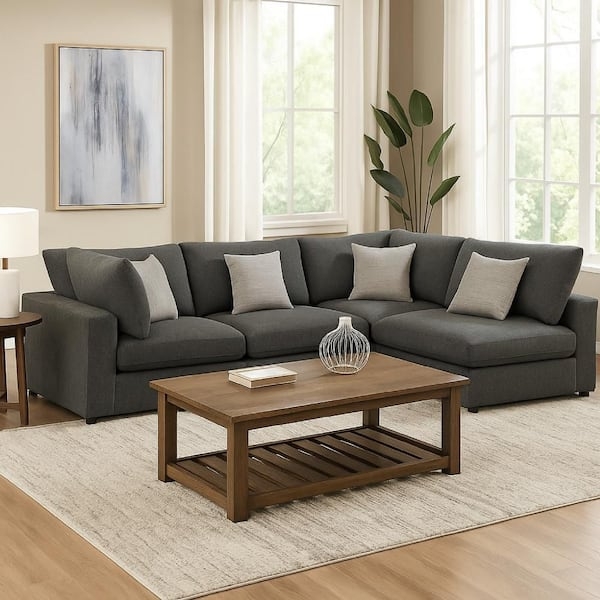 Charcoal Gray Sectional Sofa with Modular Jacquard Fabric