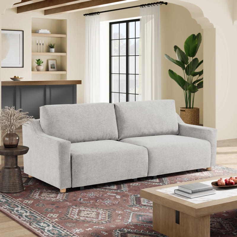 Charcoal Gray Sleeper Sofa with Square Tufting and Block Arms