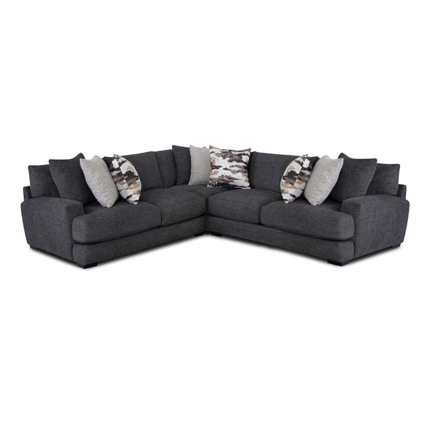 Charcoal Gray Textured Sectional Sofa with Block Arms