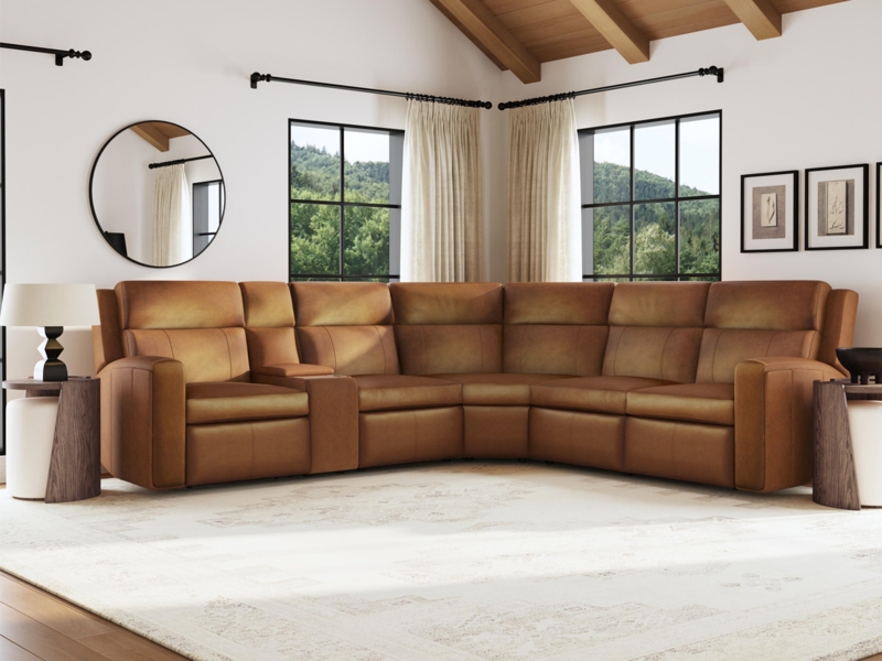 Charcoal Grey Fabric Sectional Sofa with Adjustable Headrests