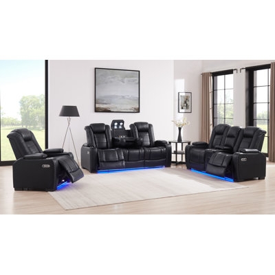 Charcoal Grey Living Room Set Power Reclining with Integrated Consoles