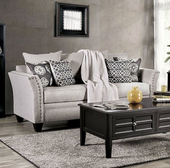 Charcoal Grey Living Room Set with Flared Arms & Loose Cushions