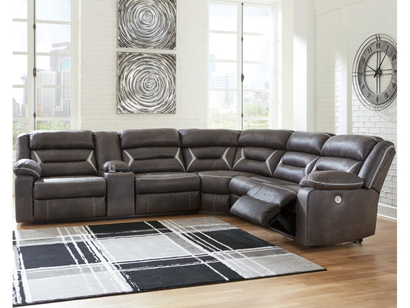 Charcoal Grey Power Reclining Sectional with Pillow-Top Arms