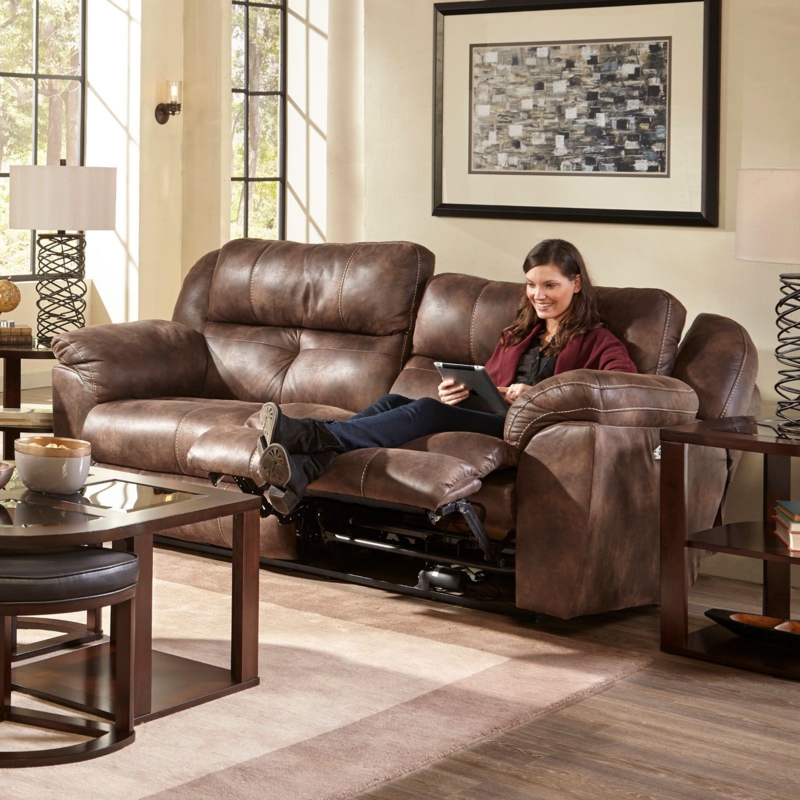 Charcoal Grey Reclining Sofa with Double Topstitching