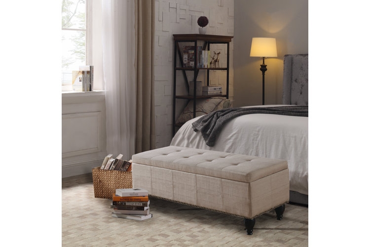 Charcoal Grey Rectangular Ottoman, Button Tufting