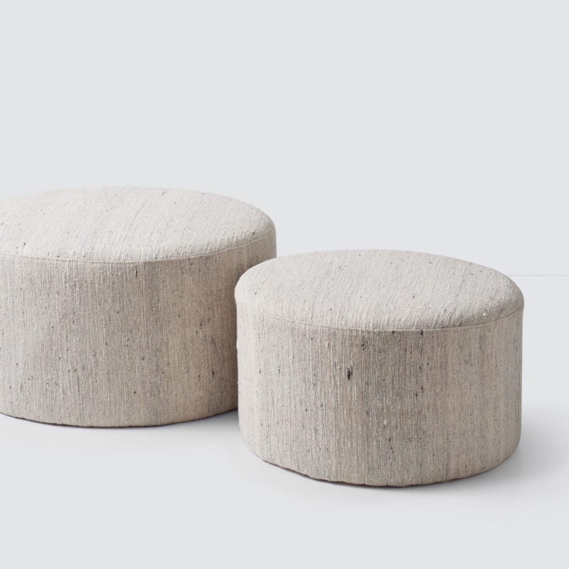 Charcoal Grey Ribbed Cylindrical Ottoman, Large Modern Pouf