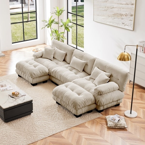 Charcoal Grey Sectional Sofa U Shaped Modular Integrated Ottomans