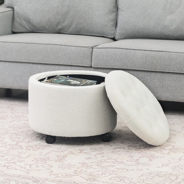 Charcoal Grey Tufted Storage Ottoman with Swivel Casters