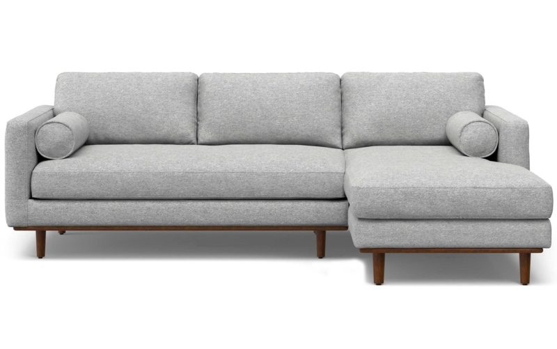 Charcoal Grey Woven Sectional Sofa with Tapered Wood Legs