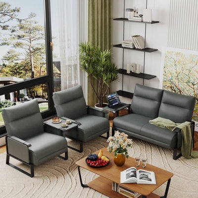 Charcoal Living Room Set Tufted Small Space Scale Tapered Legs