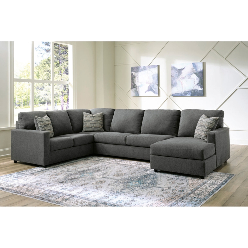 Charcoal Sectional Sofa, Wide Track Arms & Chaise Lounge