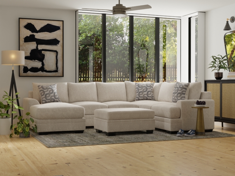 Charcoal Sectional Sofa with Cocktail Ottoman Transitional Living Room