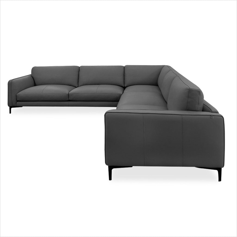 Charcoal Sectional Sofa with Slim Metal Base and Low Profile Design.