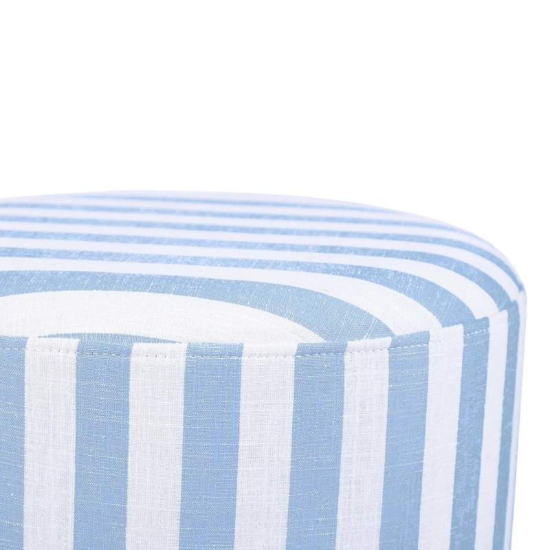 Charcoal Striped Drum Ottoman with Contrasting Base, Transitional