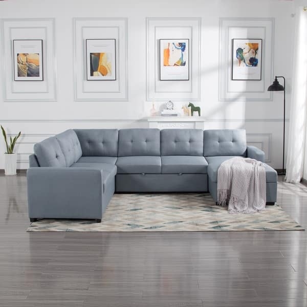 Charcoal U-Shaped Sectional Sofa with Sleeper Function