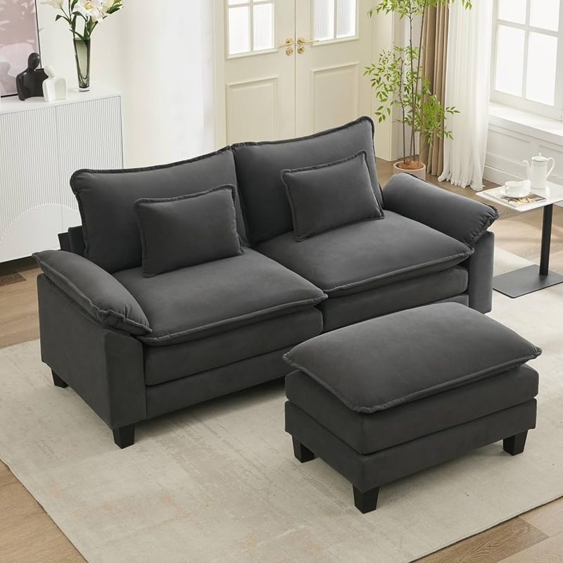 Charcoal Velvet Modular Sectional with Ottoman