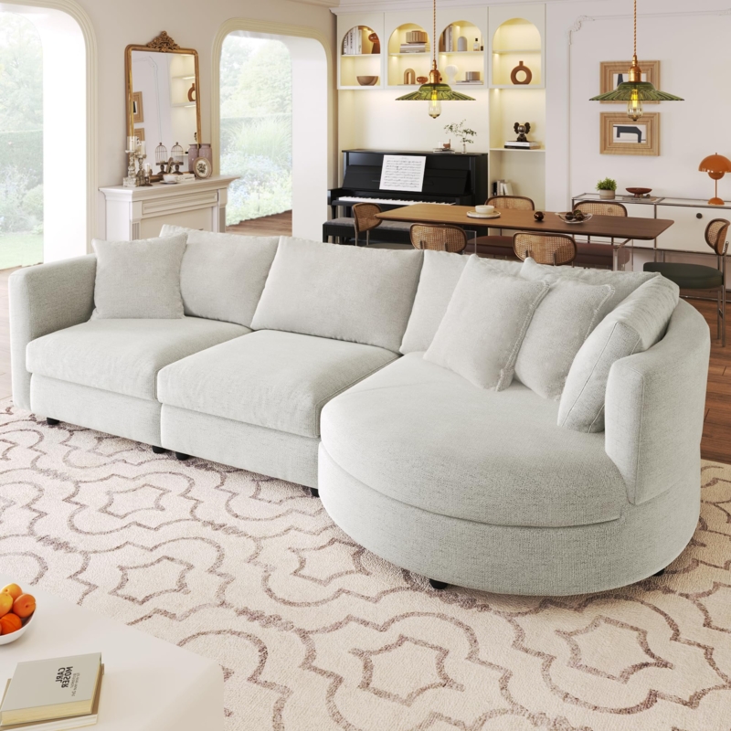 Chenille Sectional Sofa with Curved Chaise and Oversized Silhouette