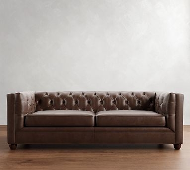 Chesterfield Loveseat Hunter Green Leather Like Square Arms Transitional