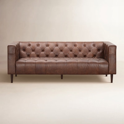 Chesterfield Sofa Cognac Leather Like Rolled Arms Tufted