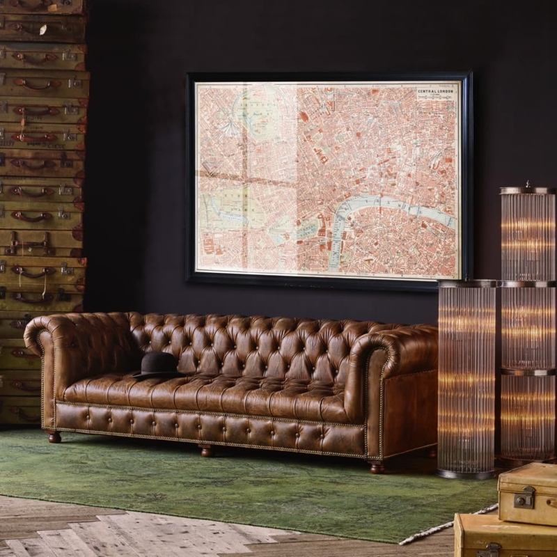 Chesterfield Sofa Distressed Leather-Like Scroll Arm Deep Tufting