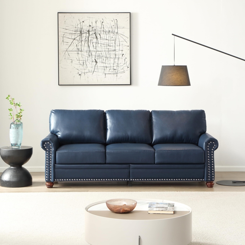 Chesterfield Sofa: Faux Leather, Nailhead Trim, Traditional Style