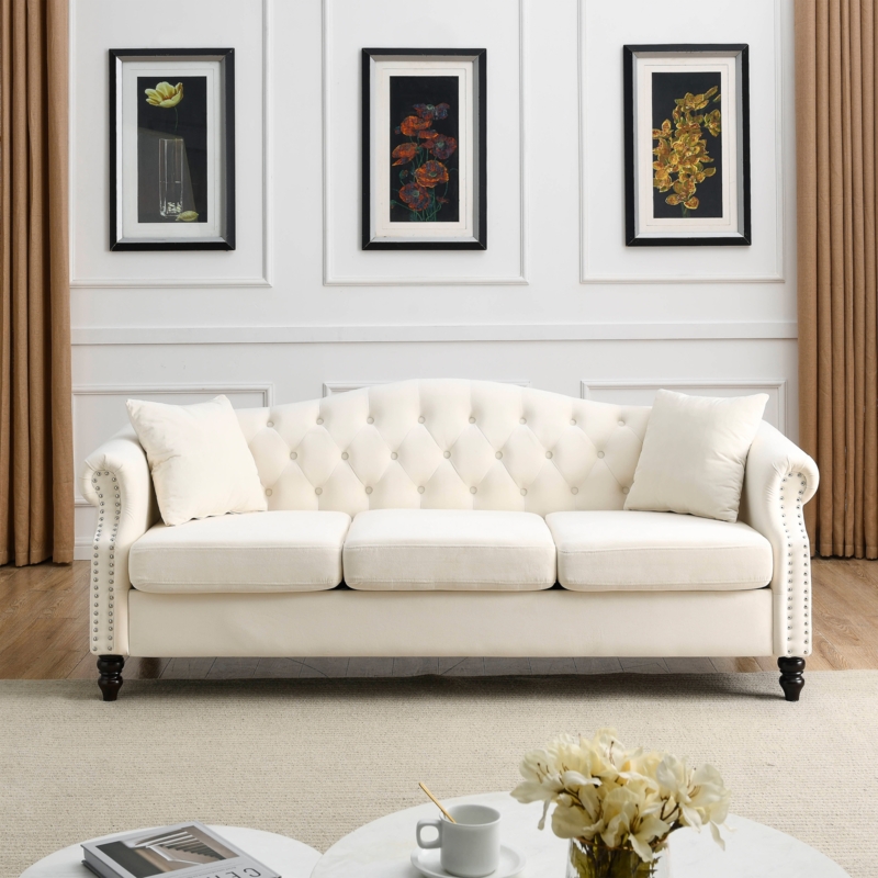 Chesterfield Sofa Navy Blue Velvet Camel Back Silver Nailhead