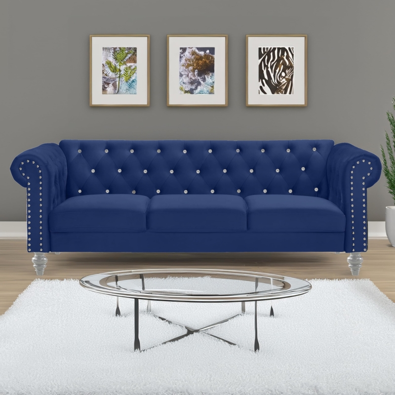 Chesterfield Sofa Royal Blue Crystal Button Tufting Nailhead Trim