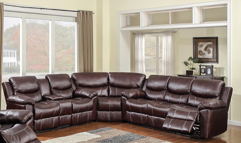 Chestnut Faux Leather Sectional Sofa Pillow Back Three Piece Design