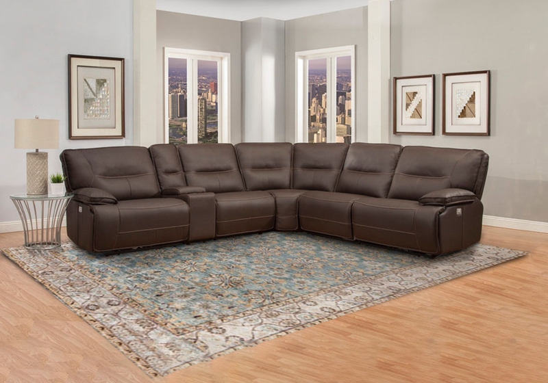 Chocolate Brown Fabric Sectional with Contrast Stitching Details