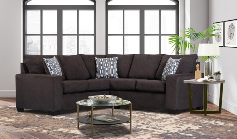 Chocolate Brown Nailhead Sectional with Ottoman