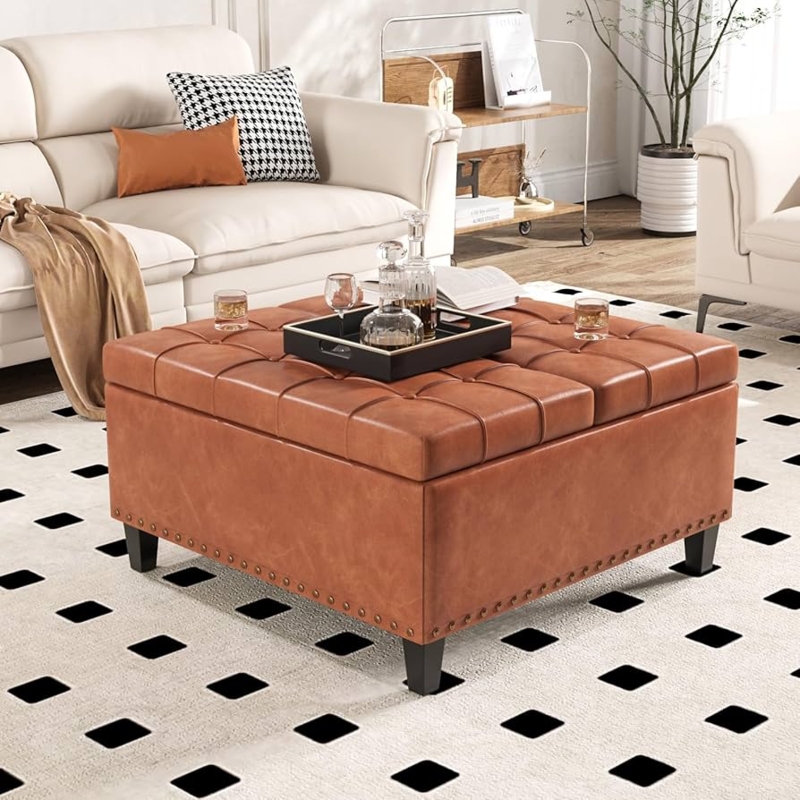 Chocolate Brown Square Storage Ottoman, Lift Top