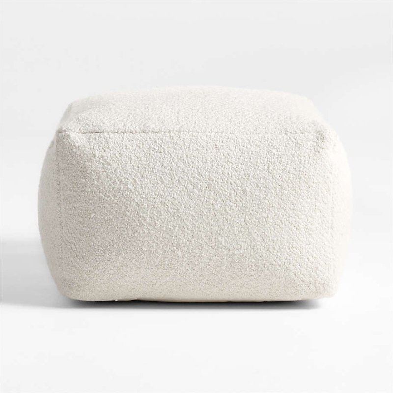 Chunky Basket Weave Pouf Ottoman Square Ivory Coastal Minimalist