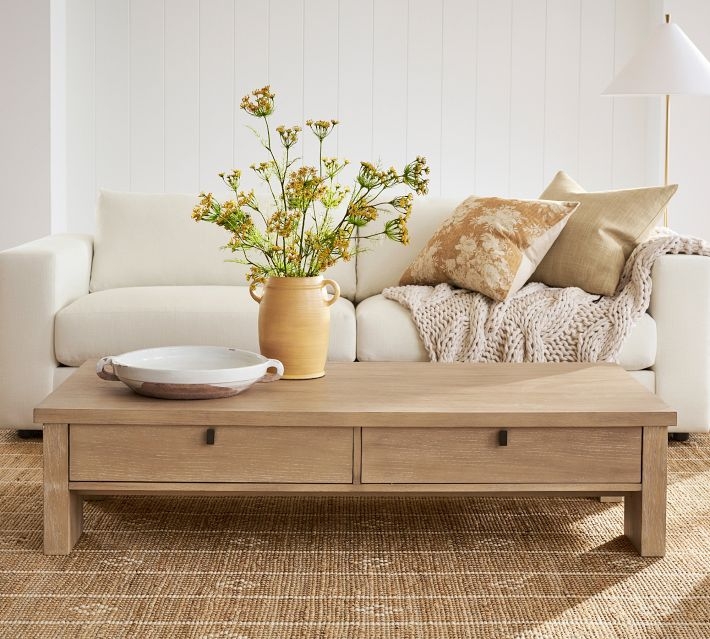 Chunky Block Leg Coffee Table Blonde Wood Rectangular Matte Finish