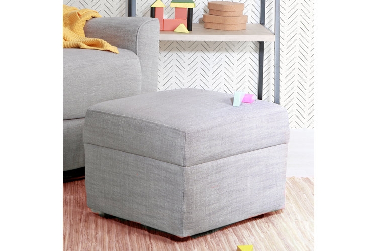 Chunky Knit Pouf Side Table, Gray Cable Weave, Flat Top